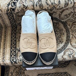 CHANEL Beige and Black Espadrilles